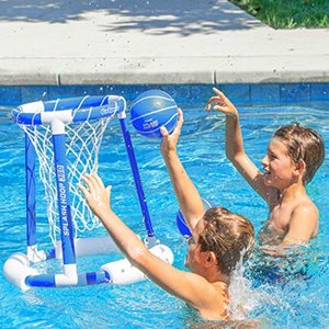 lot 12242 image: GoSports Splash Hoop 360 Floating Pool Basketball Game Includes Hoop, 2 Balls and Pump