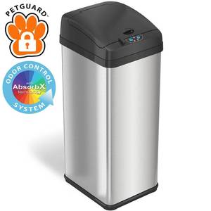 lot 12259 image: iTouchless - 13 Gallon Rectangular Sensor Trash Can with AbsorbX Odor Control System, Stainless Steel Kitchen Automatic Garbage Bin - Silver