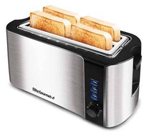 lot 12293 image: Elite Gourmet ECT-3100 Maxi-Matic 4-Slice Long Toaster 6 Toasting Levels & Extra Wide Slots for Bagels, Waffles, Specialty Breads, Puff Pastry, Snacks, Stainless Steel Powers On