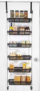 lot 12295 image: Smart Design Over The Door Pantry Organizer Rack w 6 Baskets - Steel & Resin Construction w Hooks - Hanging - Cans, Spice, Storage, Closet - Kitchen (18.5 x 63.2 Inch) Black