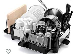lot 12306 image: Drizom Dish Rack - Fingerprint-Proof 304 Stainless Steel Pot Dish Drying Rack for Kitchen Counter, Fully Customizable Cutlery Rack, Cups Holder and Cutting Board Rack - Dish Drainer for Large Capacity