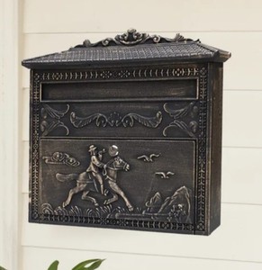 lot 12308 image: Wall Mount Mailbox With Key Lock. Rustic Bronze Cast Aluminum, (Stallion Design)
