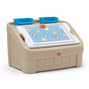lot 12428 image: Step2 2-in-1 Kids Toy Box & Art Lid, Tan