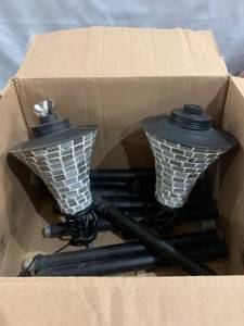 lot 12515 image: Set Of Two Tiki Torches BlackWhiteGrey