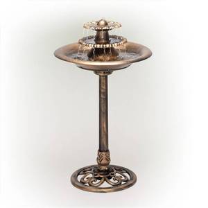 lot 13981 image: Alpine Corporation 3-Tiered Pedestal Outdoor Water Fountain and Bird Bath, Bronze