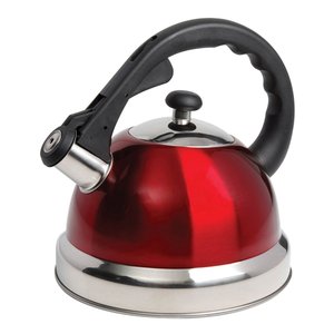lot 89328 image: Mr. Coffee Claredale 2.2 Quart Stainless Steel Whistling Tea Kettle with Nylon Handle