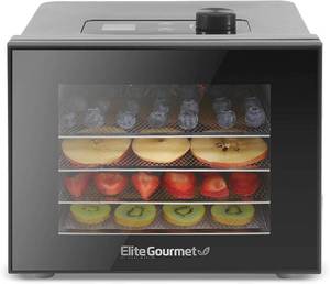 lot 89236 image: Elite Gourmet Food Dehydrator, Stainless Steel Trays Food Dehydrator, Adjustable Temperature Controls, Jerky Herbs Fruit Veggies Snacks