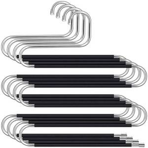 lot 89233 image: S-Shape Pants Hangers Space Saving Trousers Hangers, 5 Layer Stainless Steel S-Shape Trousers Hangers (Silver) Set of 6