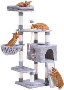lot 89315 image: Heybly Cat Tree Cat Tower for Indoor Cats Multi-Level Cat Furniture Condo with Feeding Bowl and Scratching Board