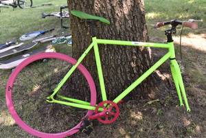 lot 6021 image: Pink and Green Project Bicycle Frame