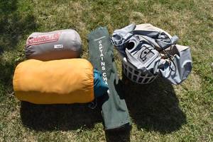 lot 6032 image: Lot of 4 Inflatable Mattress, Sleeping Bags, and Chair  Coleman