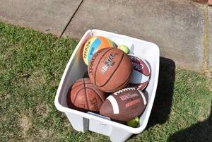 lot 6033 image: Lot of 12 Sports Balls  Basketballs, Football, and Tennis Balls