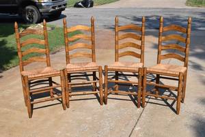 lot 6062 image: Set of 4 Wooden High-Back Rattan Ladderback Chairs with Woven Seats  41 x 18 x 15.25