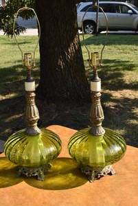 lot 6063 image: Pair of Green Glass Table Lamps  32 x 10.5