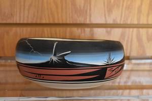 lot 6065 image: Southwestern Style Pottery Bowl  Signed  7.75 x 3