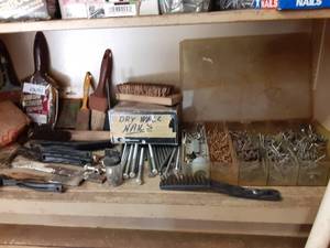 lot 6113 image: Lot of Assorted NailsTools  Paint Brushes, Nails, Etc.