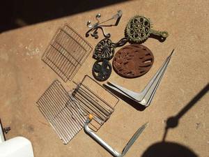 lot 7014 image: Lot of Assorted Metal Items  Trivets, Door Hanger, Etc.