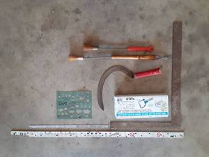 lot 7017 image: Lot of Assorted Tools  Measurers, Scythe, & More