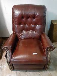 lot 7021 image: Red Leather Recliner  42 x 32 x 34.5