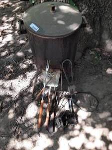 lot 7039 image: Lot of Assorted Grilling Tools and Country Cooker