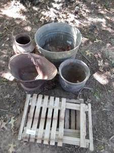 lot 7042 image: Lot of Outdoor Metal Planters, Plant Stands