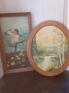 lot 7052 image: Lot of 2 Paintings  Bird, ForestStream