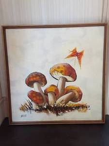 lot 7053 image: Mushrooms Painting  25.5 x 25.5