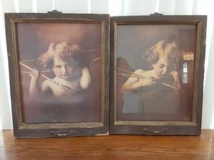 lot 7054 image: Pair of CherubsCupid Pictures  23 x 18