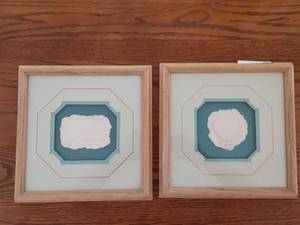 lot 7075 image: Lot of 2 Sculpted Paper Art  South West Pueblo Style  Signed by Artist  6x6