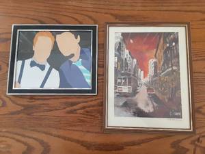 lot 7078 image: Lot of 2 Framed Artworks  Paper Art  San Francisco Print Signed