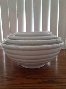 lot 7079 image: Vintage Lot of 6 Ceramic Nesting Bowls  Tre Ci Italy  Speckled Glaze