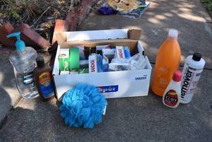 lot 7005 image: Lot of First AidBathroom Supplies  Bandaids, Germ-X, Loofah, Nail Polish Remover, Etc.