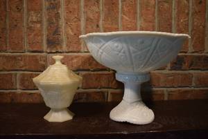 lot 7080 image: Vintage Lot of 2 Pressed Glass Pieces  Custard Glass, Milk Glass