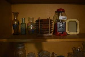 lot 8028 image: Lot of 6 Glass Destash Items  Stain Glass Coasters, Candy Machine, and More