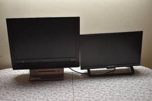 lot 8061 image: Lot of 2 Flat Screen TVs and Digital to Analog Converter  Magnavox  Element