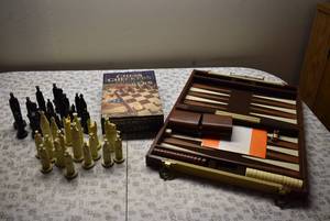 lot 8066 image: Lot of 3 Game Boards and Pieces  Harry Potter Chess Figures, Checkers, Backgammon