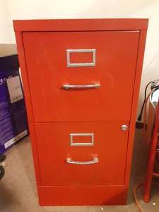 lot 8087 image: Red Two-Drawer Filing Cabinet  29x15x22