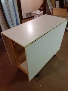 lot 3611 image: Drop Leaf Craft Table on Casters  40x20x34 w. 40x74x34 w leaves extended