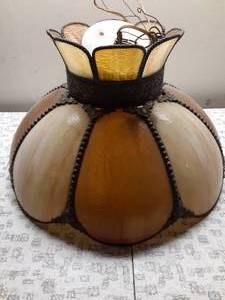 lot 3610 image: Hanging Swag Lamp - Some Glass Panels are cracked