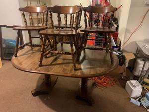 lot 8053 image: Wood Dining Table With 4 Chairs