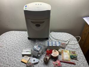 lot 8079 image: Lot of Office Items  Includes Royal Paper Shredder (Untested), Tape, Paper Clips, Staples, & More