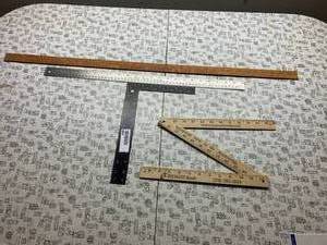 lot 8088 image: Lot of 4 Assorted Measuring Tools  Includes Carpenters Square & Folding Yardstick