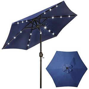 lot 11544 image: Blissun 7.5 ft Solar Umbrella 18 LED Lighted Patio Umbrella Table Market Umbrella with Tilt and Crank Outdoor Umbrella for Garden, Deck, Backyard, Pool and Beach, Navy Blue