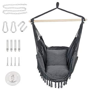 lot 11547 image: Patio Watcher Oversized Hammock Chair Hanging Rope Swing Seat with 2 Cushions and Hardware Kits, Perfect for Indoor, Outdoor, Home, Bedroom, Patio, Yard��Deck, Garden, Max 330 Lbs, Gray