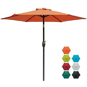 lot 11548 image: Aok Garden 7.5 ft Patio Umbrella Outdoor Market Umbrella Tilt Button and Crank 6 Ribs for Deck Lawn Pool& Backyard -Orange