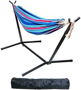 lot 11552 image: BalanceFrom Double Hammock with Space Saving Steel Stand and Portable Carrying Case, 450-Pound Capacity