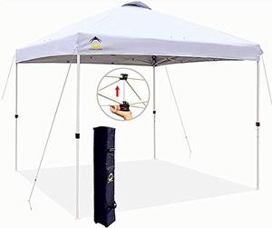 lot 11553 image: CROWN SHADES 10x10 Pop up Canopy Outside Canopy, Patented One Push Tent Canopy with Wheeled Carry Bag Black
