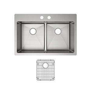 lot 11557 image: Elkay Crosstown Equal Double Bowl Dual Mount Stainless Steel Kitchen Sink Kit with Aqua Divide