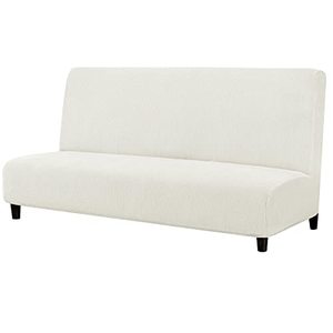 lot 11580 image: subrtex Stretch Armless Sofa Slipcover Foldable Futon Cover Sofa Bed Washable Removable Furniture Protector (Cream White)