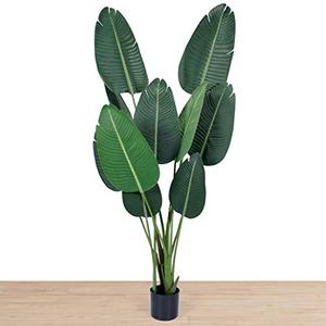 lot 11589 image: Birds of Paradise Plant Artificial Tree Banana Leaf Plant Faux Bird of Paradise Plants with 10 Realistic Green Leaves and Thick Durable Pot for Indoor Outdoor Home Office Floor Modern Decor 5 Ft Tall